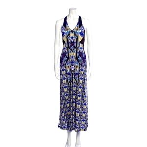 Mary Katrantzou Blue & Yellow Geometric Print Maxi Dress